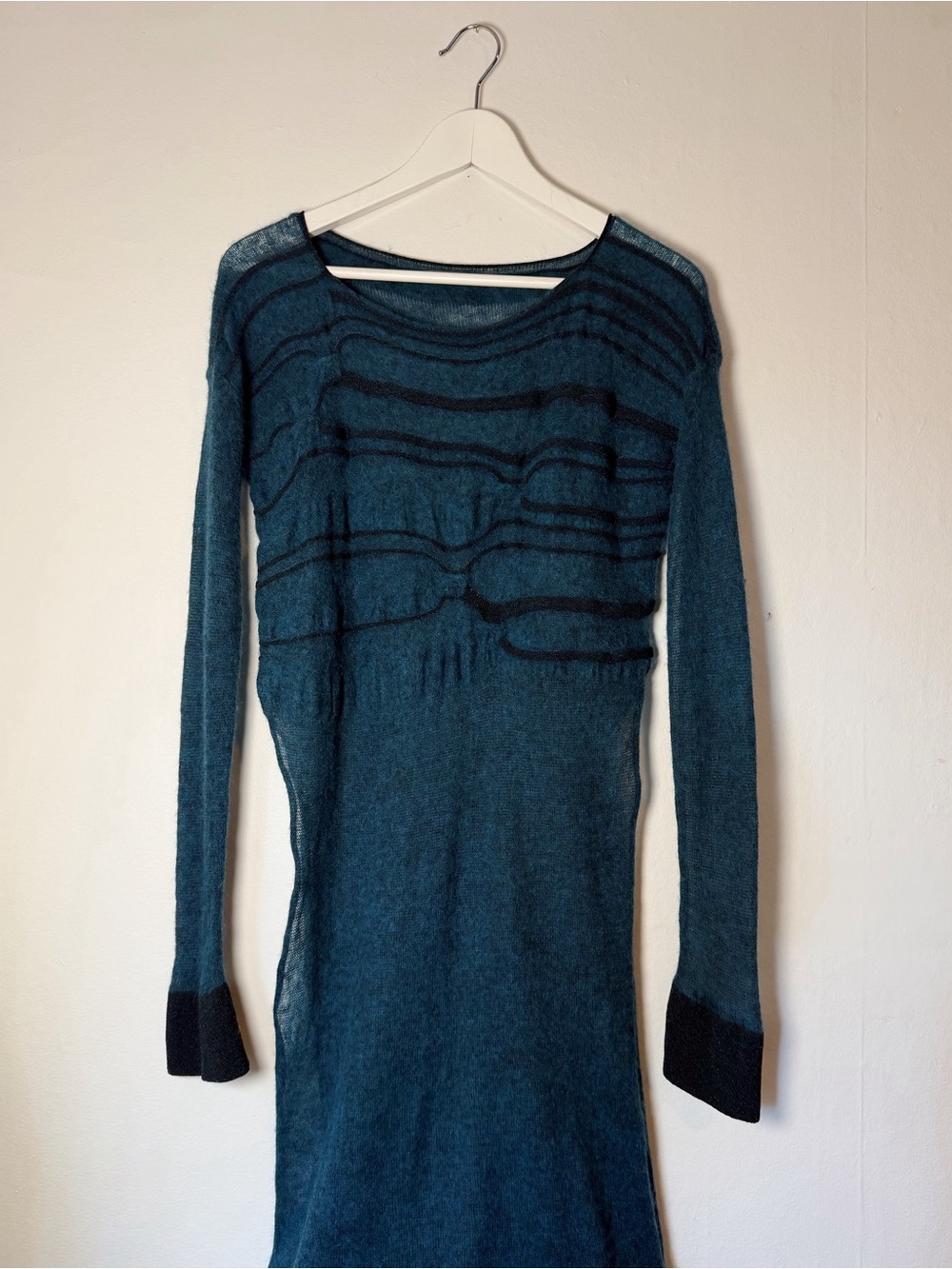Crea Concept Alpaca Striped Knit Tunic Dress Teal Lagenlook Avant Garde